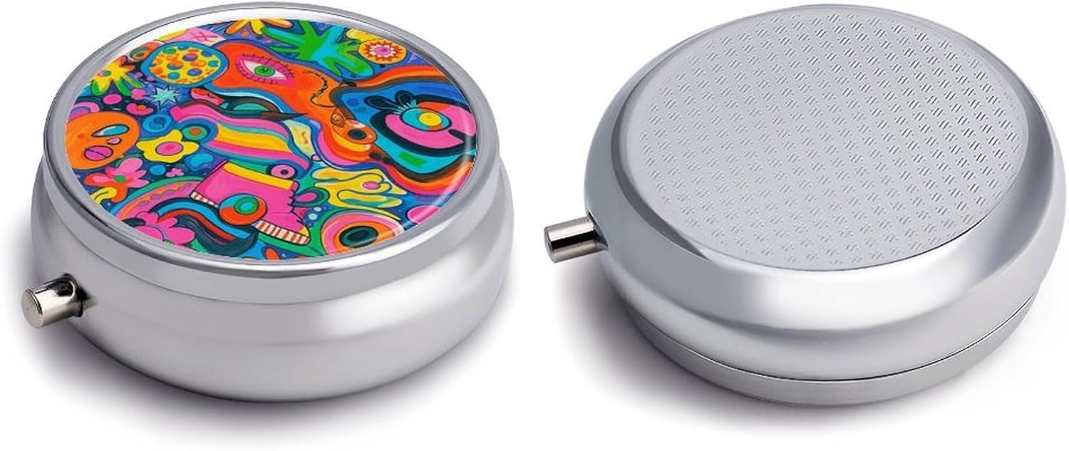 Round Silver Pill Box Small Pill Case for Purse and Pocket 3 Compartment image 3
