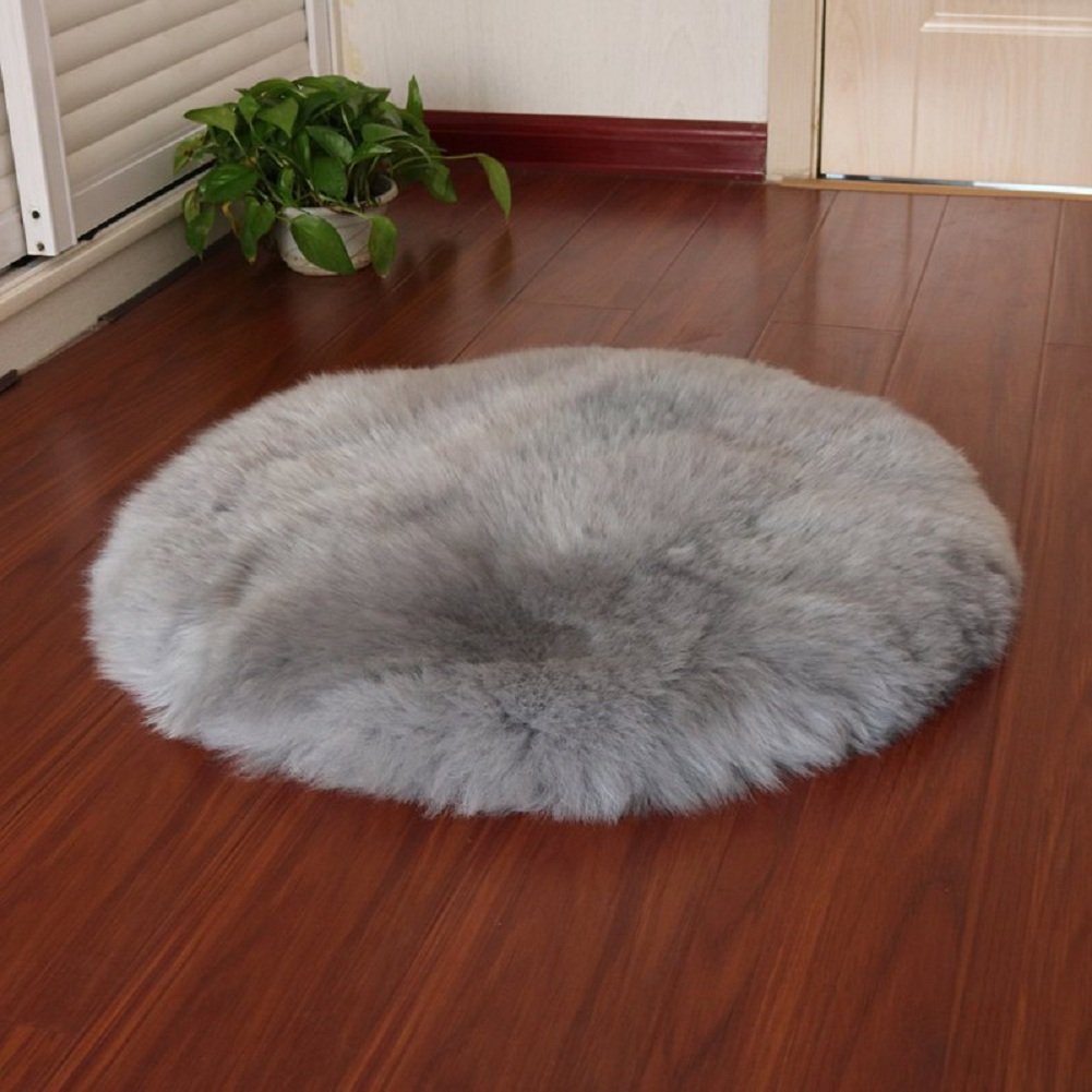 Round Area Rugs Faux Fur Sheepskin Mat Rug Home Decor Living Room Shaggy Carpet Fluffy Rug for Bedroom, Diameter 2ft, Grey
