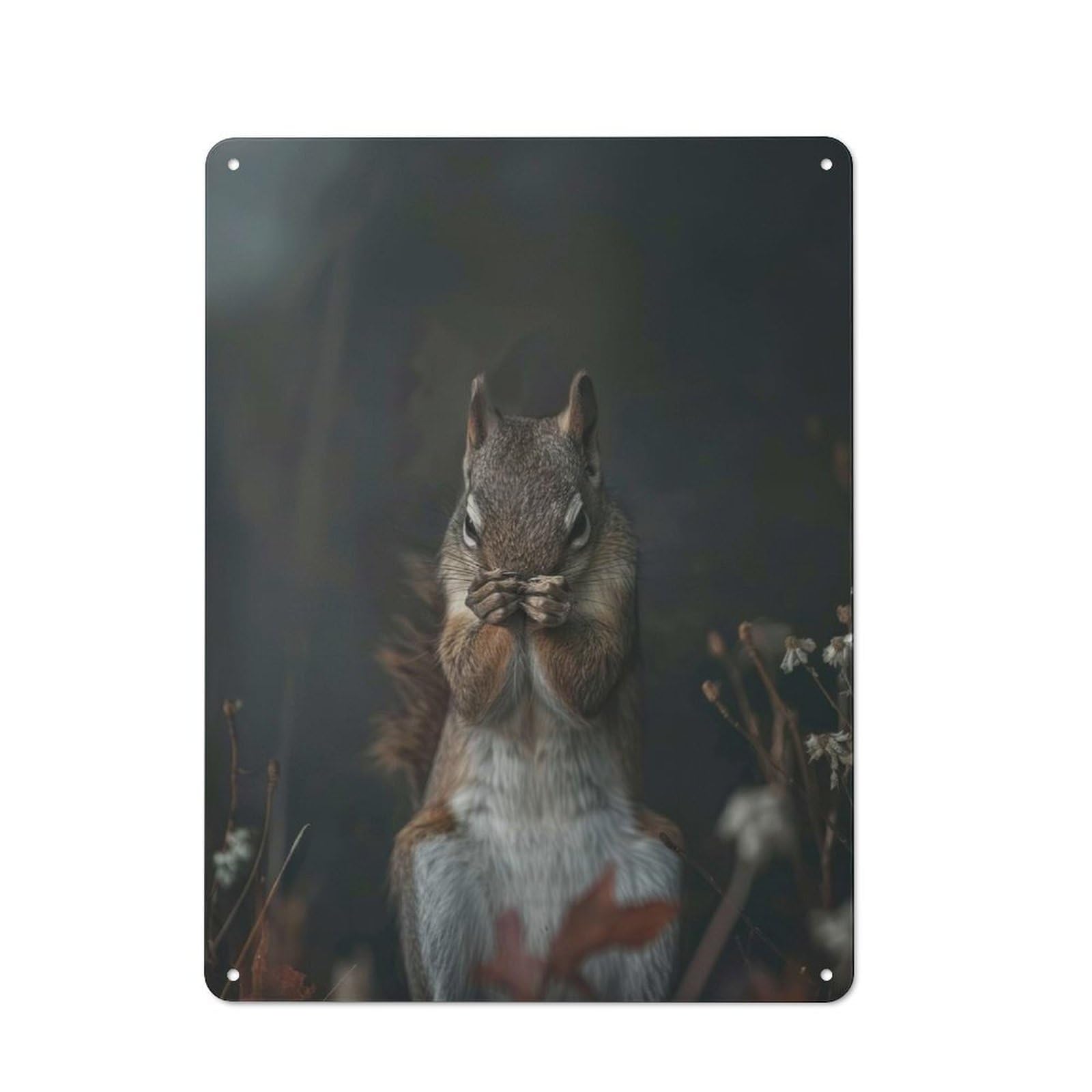 Junmoney Squirrel Hiding In The Woods Metal Plaque 40X30cm With For Hallway Wall, Rustic Decor, For Garage, Workshop And Man Cave Decoration