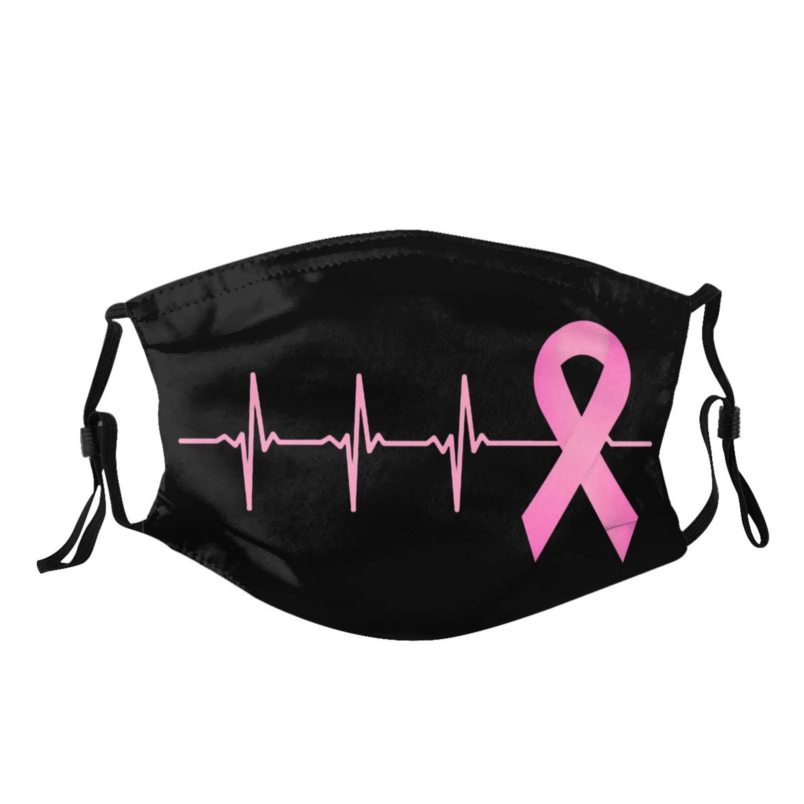Pink Ribbon Heartbeat Breast Cancer Awareness Face Mask Washable Reusable Adults Breathable with 2 Filters