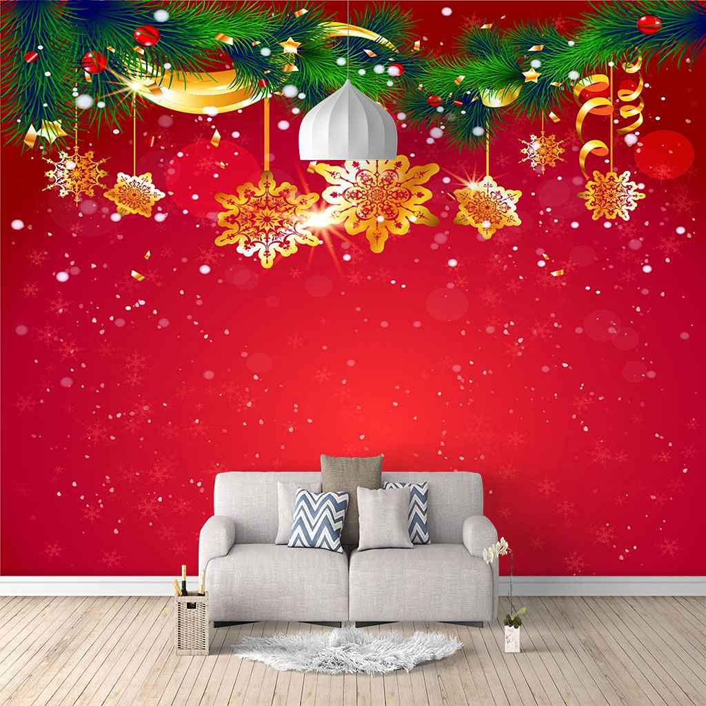 Papier peint Noël rouge 3D pour relooker un mur sans colle