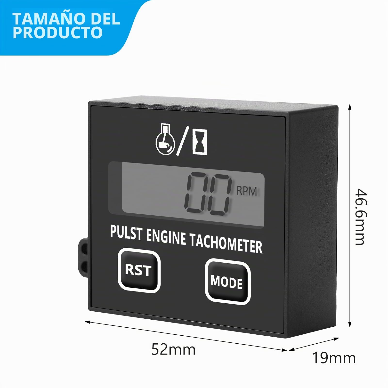 Tacómetro digital para motosierra y motosierra, tacómetro inductivo para motores pequeños, resistente al agua con contador de horas de funcionamiento