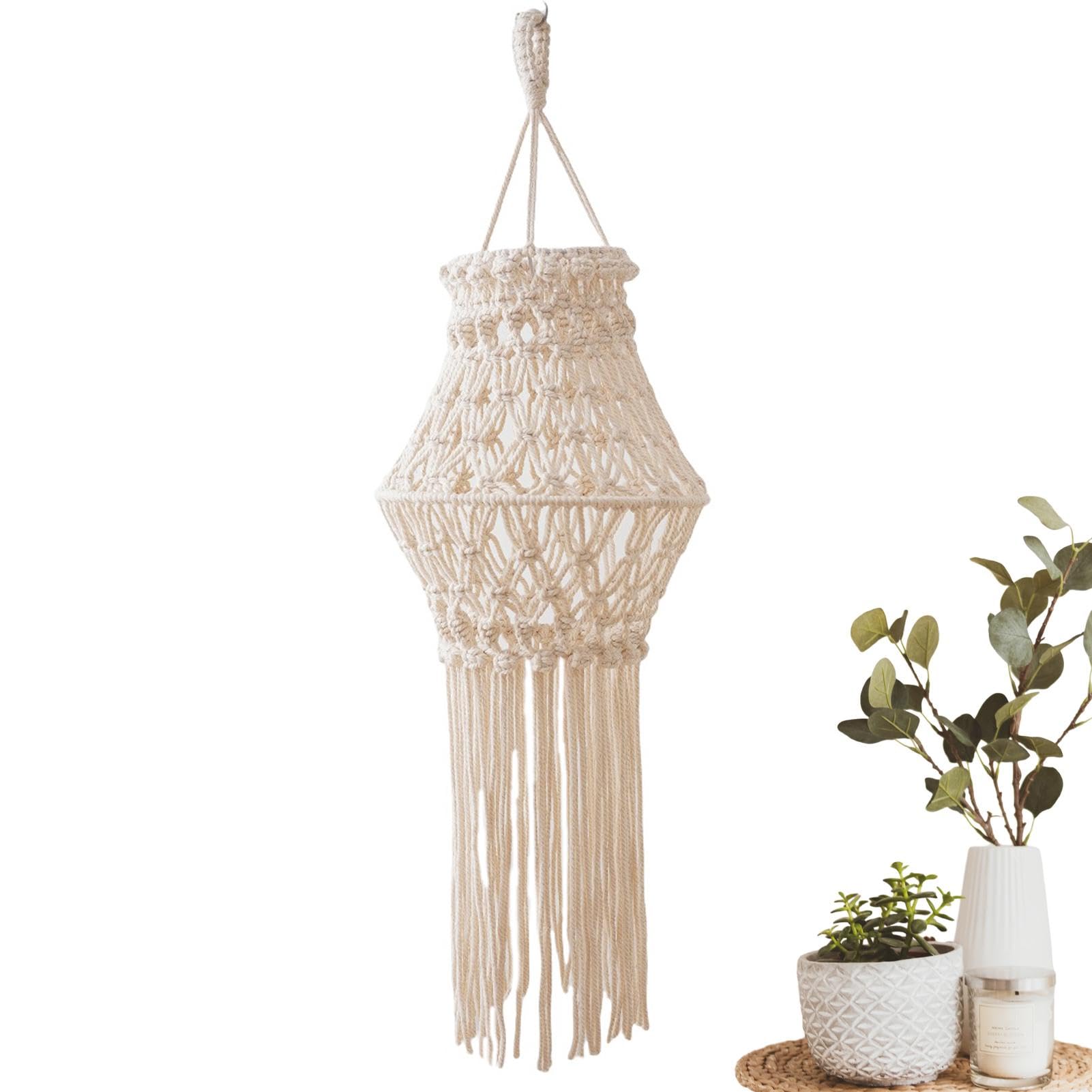 Boho Lamp Shade - Bohemian Woven Light | Artistic Farmhouse Macrame Lamp Shade | Vintage Handwoven Light Shade for Decor Home, Restaurant, Cafe, Hotel, Bedroom
