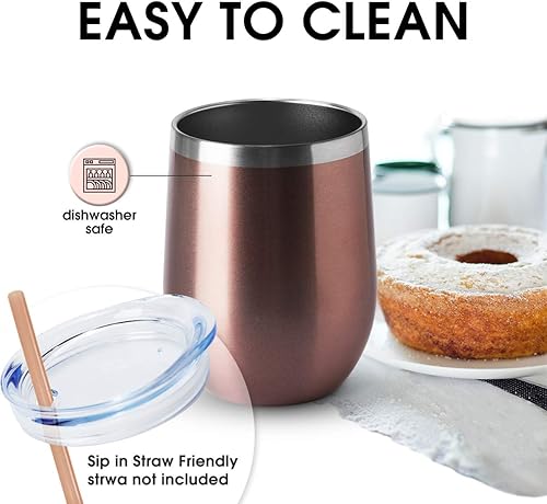 Miniatura 4 de HASLE OUTFITTERS - Vaso de vino con tapa sin tallo de 12 onzas doble pared de acero inoxidable para bebidas frías y calientes vino café cócteles