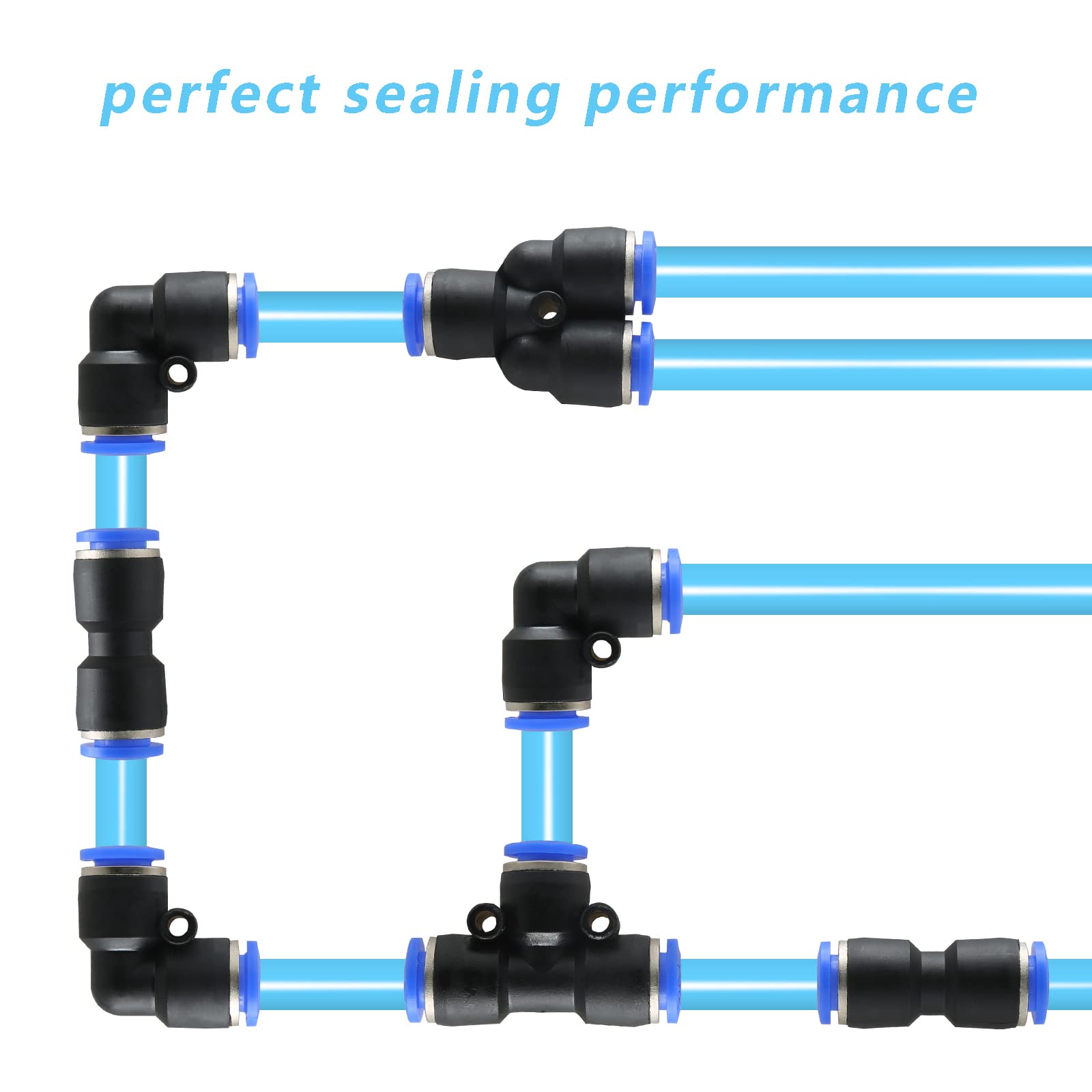 Piutouyar 40 Pcs Pneumatic Push to Connect Fittings 1/4" OD Pneumatic Fittings Kit Plastic Air Line Quick Fittings 10 Spliters + 10 Elbows + 10 Tee + 10 Straight Tubes (6mm combo) 2
