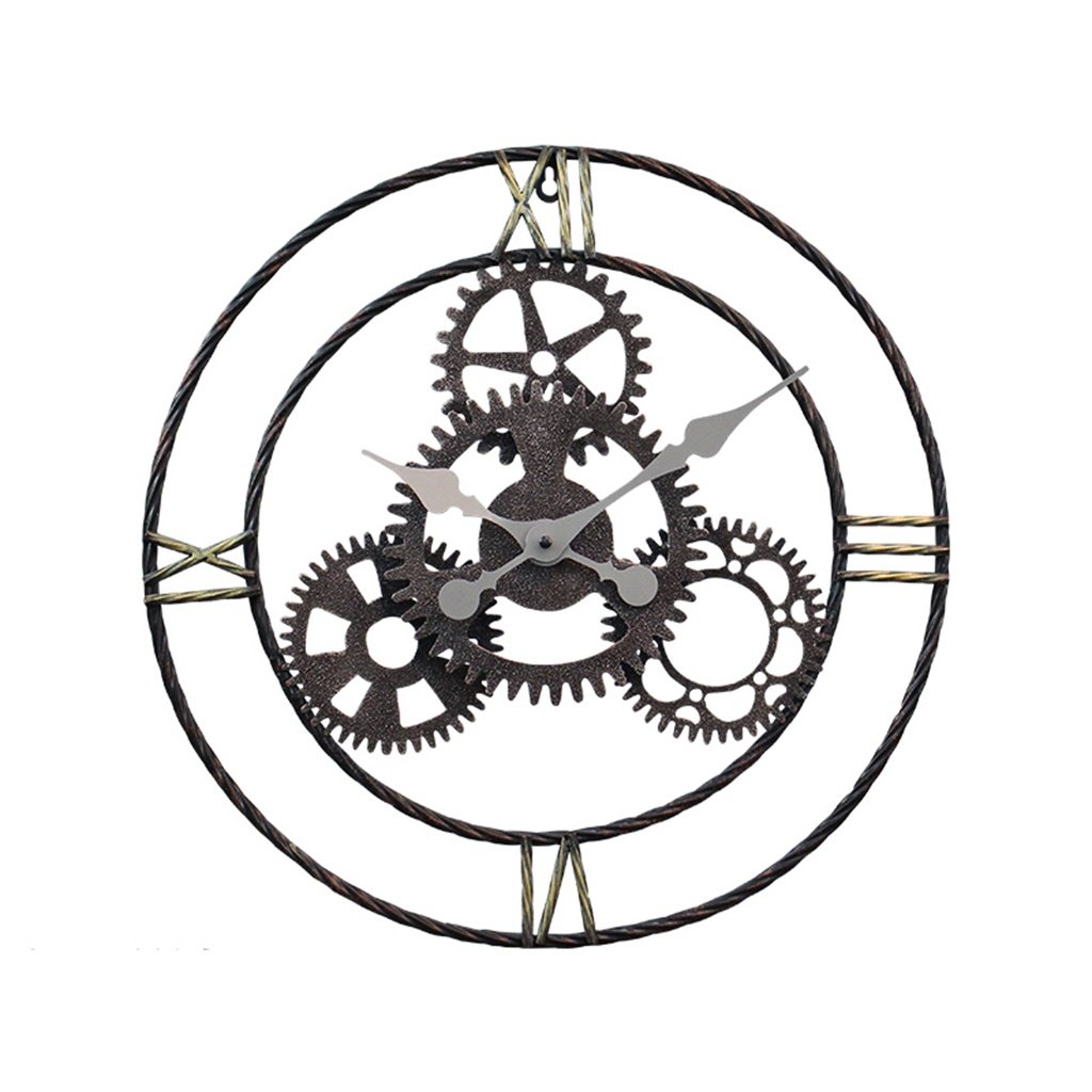 Reloj de pared grande de metal Estilo retro americano Reloj de pared del engranaje Loft Industrial Wind Hollow Retro Retro reloj montado en la pared Sala de estar Bar Cafe Interior números árabes relo