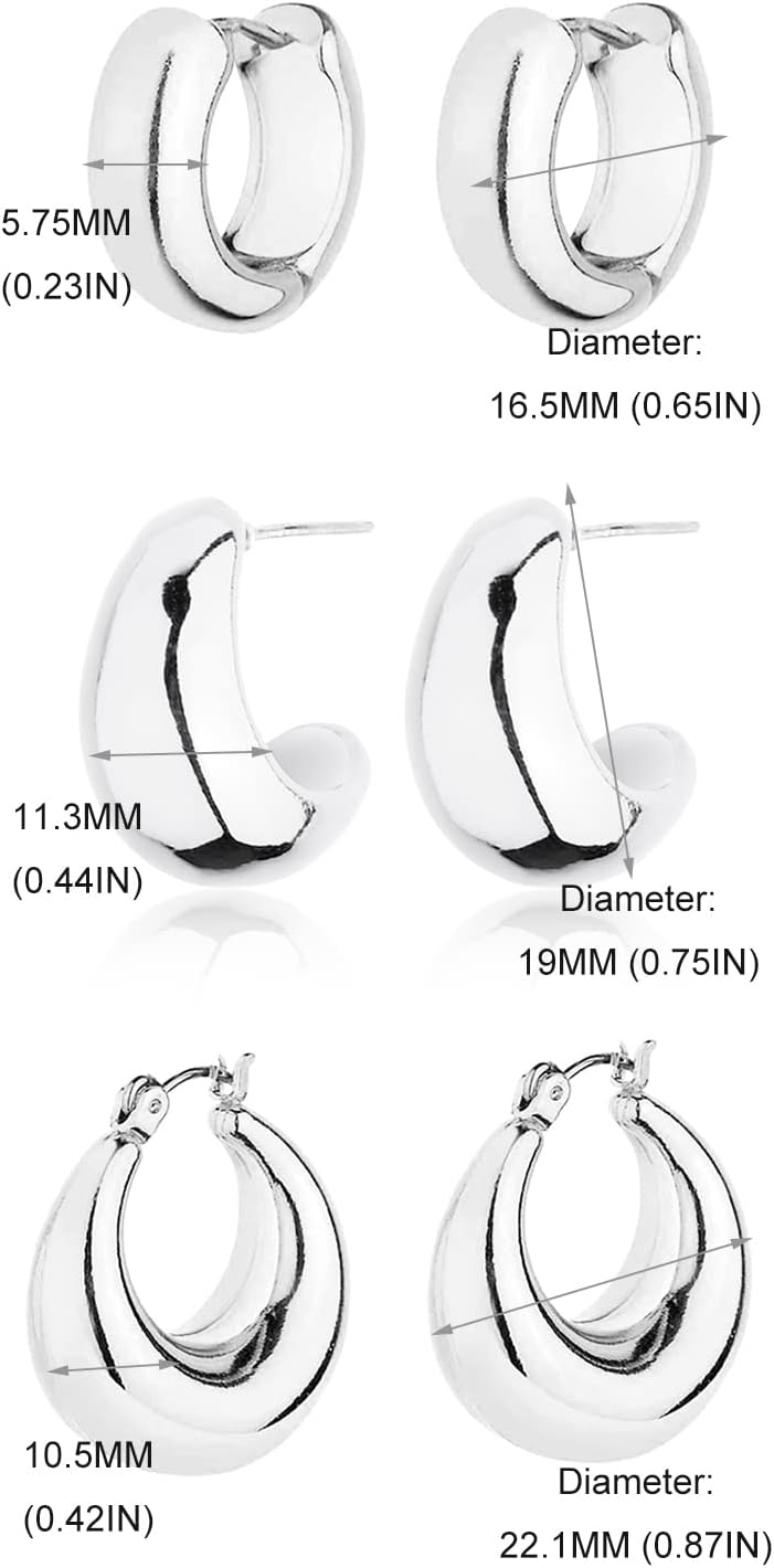 Gold Chunky Hoop Earrings Set for Women, 14K Gold Plated Twisted Huggie Hoop Earring Hypoallergenic, Thick Open Hoops Set Lightweight ST02 image 6 of 6 B0B74K9TQ4