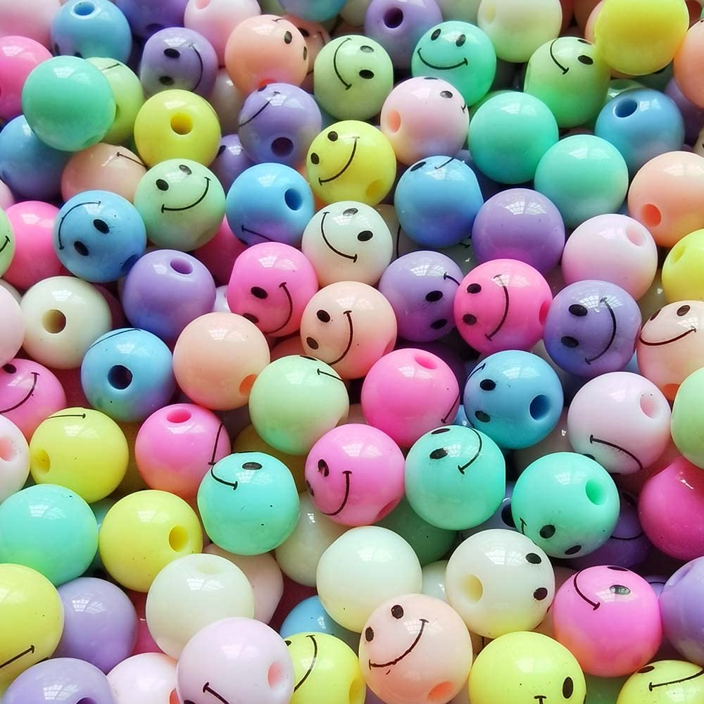 Qingxi Charm 100pcs Cute Smile Face Acrylic Bead for Bracelets Necklace DIY Craft Jewelry Making (Mixed Colors,10mm)