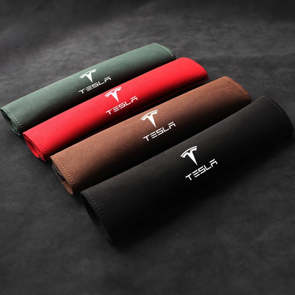 Copricinture Per Tesla Model 3/Y/S/X - Paraspalla Comfort In Pelle, 2 Pezzi Rosso | Imbottitura Rimovibile