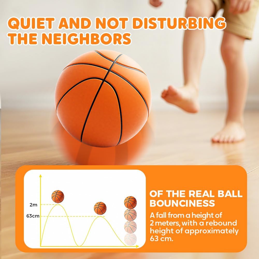 Silent Basketball-Size 7, 2026 Upgraded Airless Soft Foam Ball, Real Feel, Higher Bounce and No Noise for Various Indoor Activities