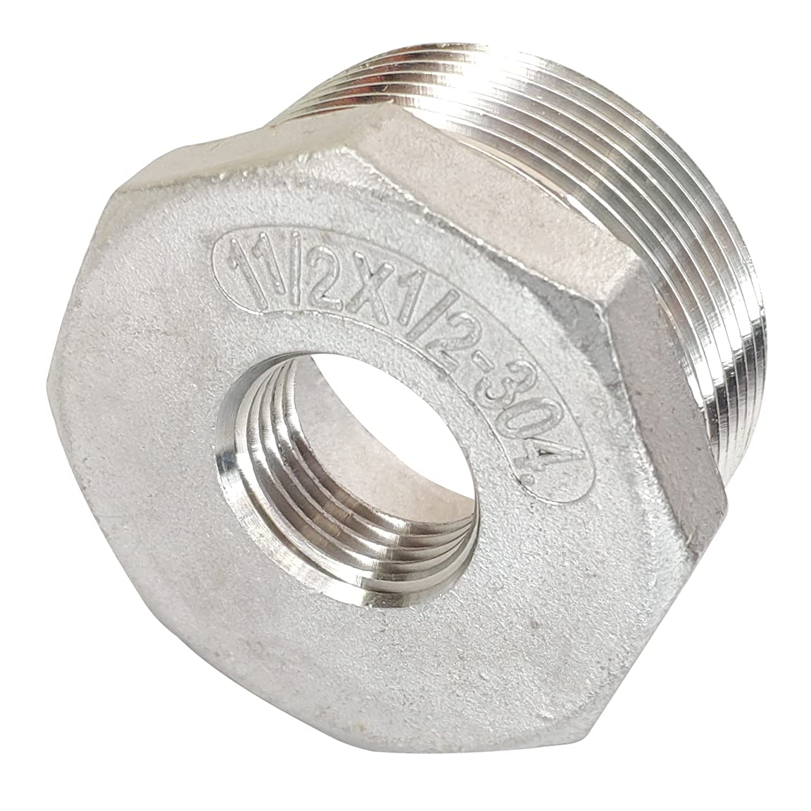 Lozome Men's Silver 1-1/2" X 1/2" Fe Thread Reducer Bushing Pipe Fitting, Adapter, Stainless Steel Ss 304 Npt