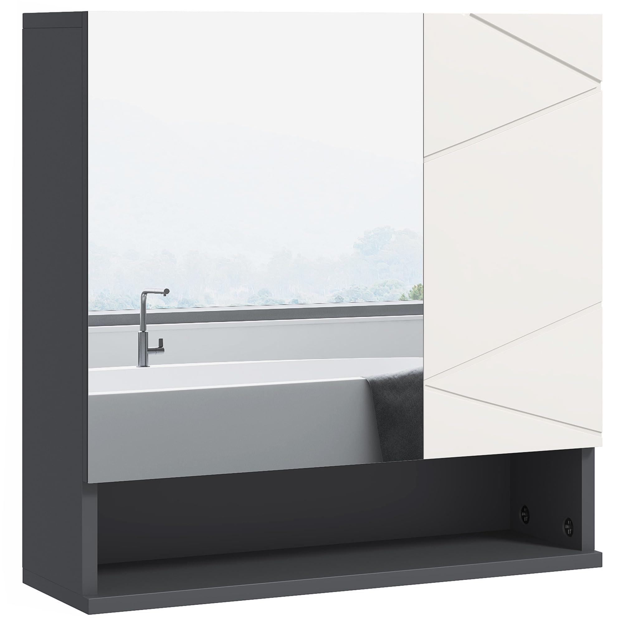 Kleankin Bathroom Mirror Cabinet - Grey - 55W x 17D x 55Hcm - Adjustable Shelves