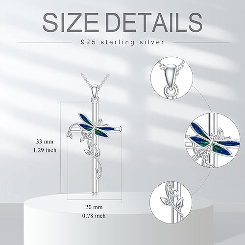 Miniatura 6 de Collar de cruz para mujer, collar de colibrílibélulamariposamariquita roja, collar con colgante de cruz de plata de ley 925, collar cristiano,