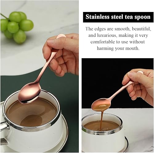 Miniatura 6 de Evanda 12 cucharaditas de oro rosa, chapado en titanio de acero inoxidable de 5.5 in, cubiertos para té, café, pasteles, postres, ensaladas, aptas