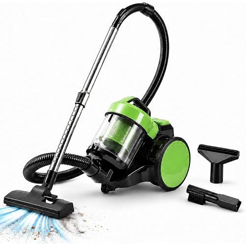 Canister Vacuum Cleaner, 1000W 16KPa Bagless Vacuum with Washable HEPA Filter, 1.8L Dust Cup, Automatic Cord Rewind, Lightweight 9 lb Portable Vacuum for Hardwood Floors, Tile, Sofa and Home, Green