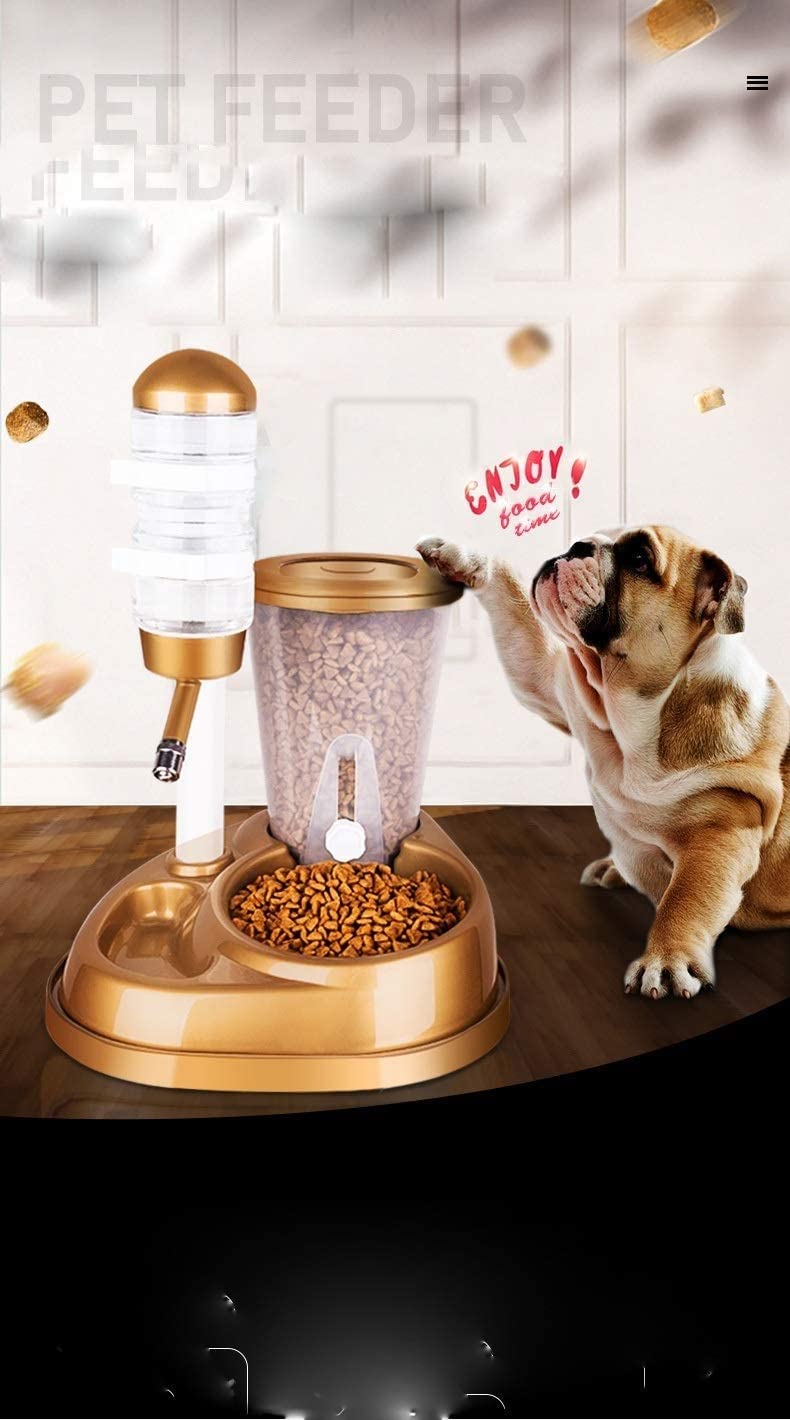 GeRRiT Alimentador automático de Doble Uso for Perros y Gatos con Fuente de Agua, Cuencos de Comida de Gran Capacidad y dispensador de Botellas de Agua for Perros y Gatos
