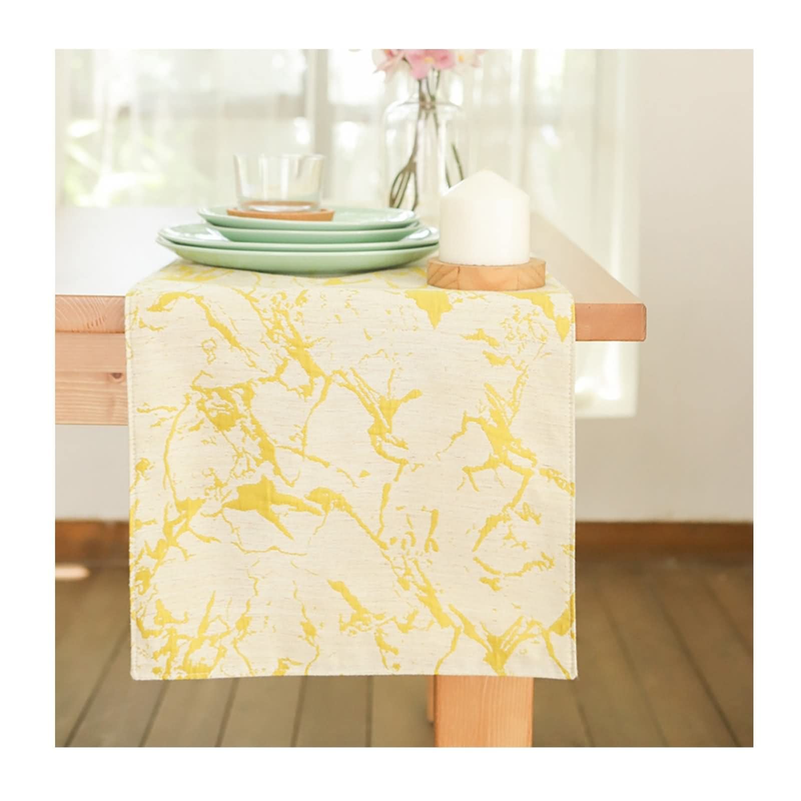Tischläufer Uni, Tischdecke Modern aus Polyester Marmormuster Gelb 35x228CM für Feiertage Partys Hochzeit Dekor