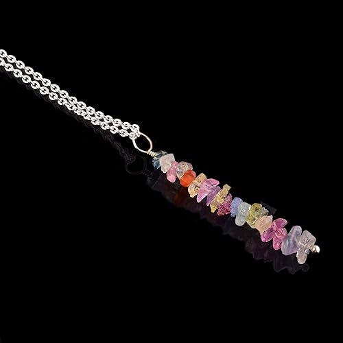Miniatura 6 de Natural Raw Multi Sapphire Stone Rough Crystal Gemstone Dainty Women Pendant Necklace, Chakra Healing Crystals, Birthstone, Gift, 925 Sterling