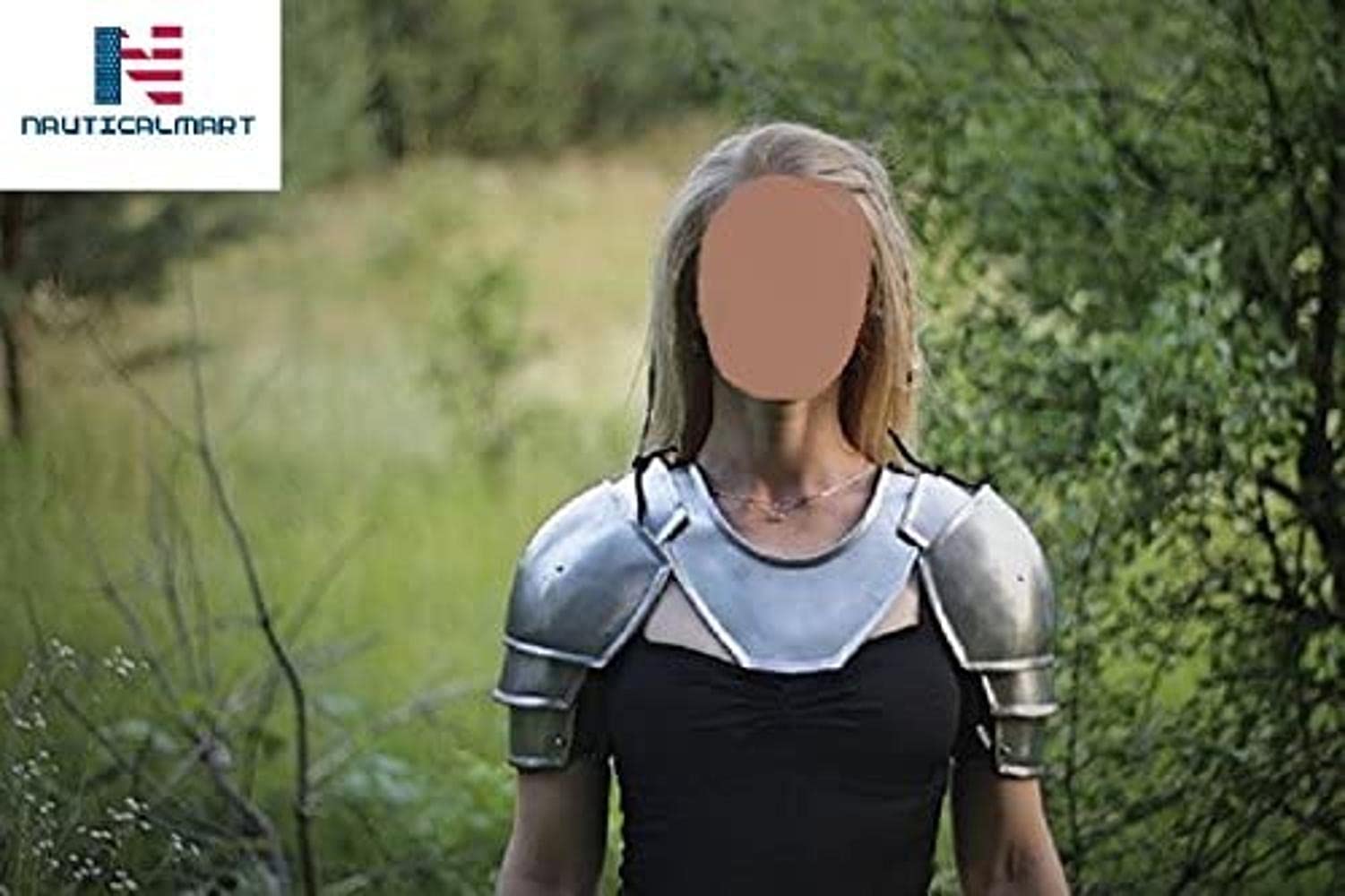 NauticalMart Pair of Pauldrons & Gorget - LARP Pauldrons - Cosplay Shoulders - Female Pauldrons - Fantasy Armor