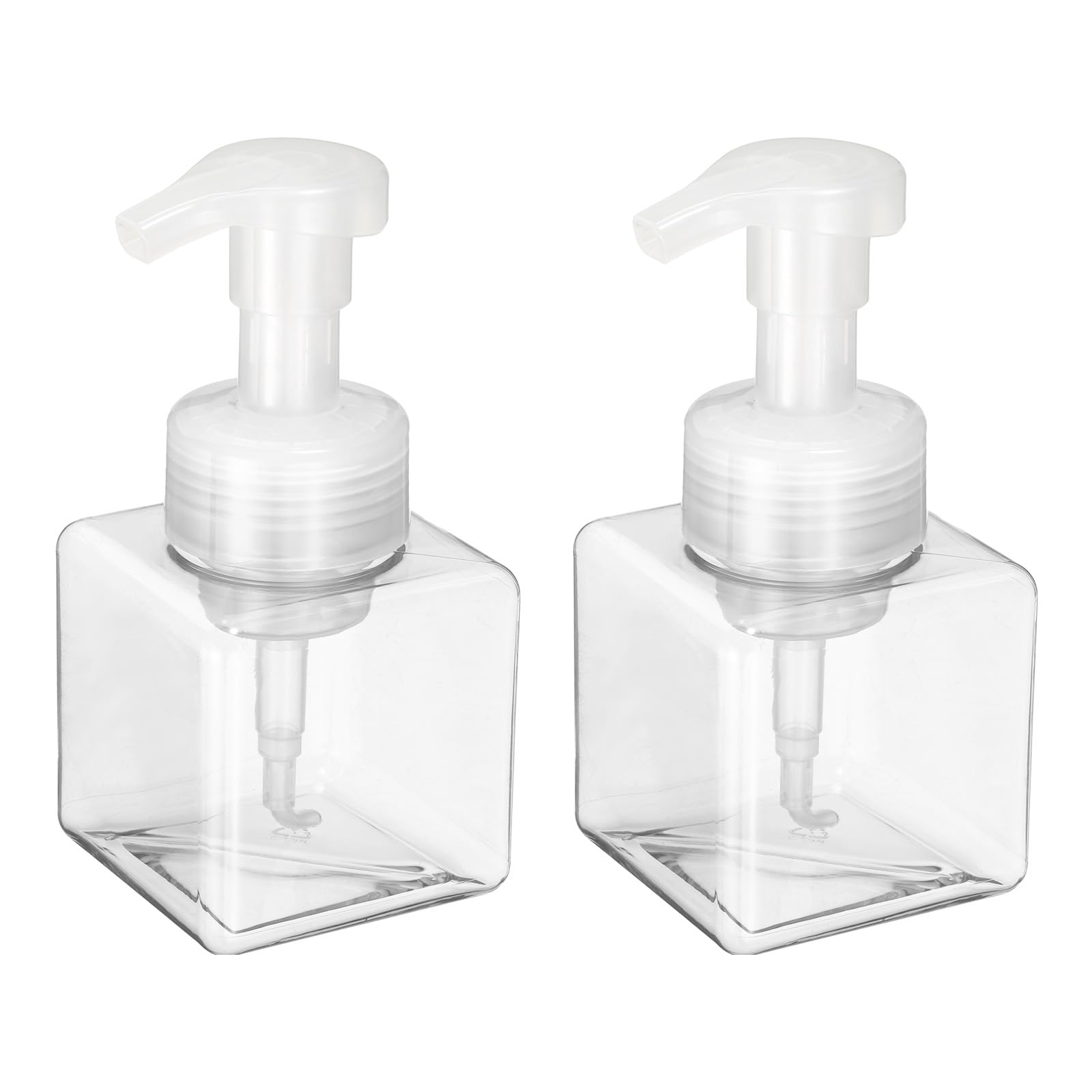 uxcell 2PCS Square Empty Foam Pump Bottle, 250ml Travel Foam Soap Dispenser Empty Refillable Plastic Pump Bottle for Lash Shampoo, Hand Soap, Facial