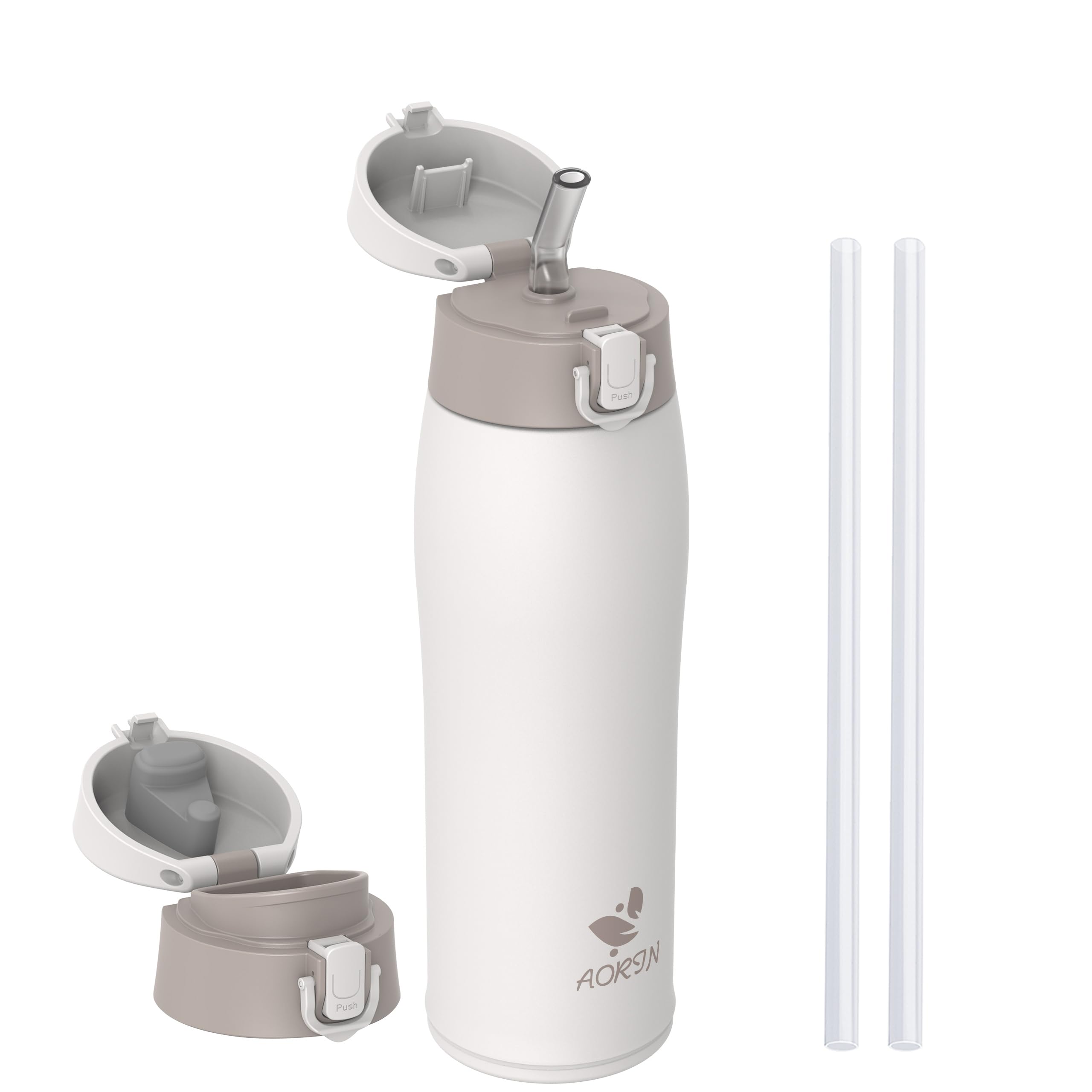 AORIN Trinkflasche Edelstahl 18/8, 750ml, Auslaufsicher Thermoskanne Isolierflasche Doppelwandig mit 2 Deckel, BPA-Frei Sportflasche… – Ansicht 2
