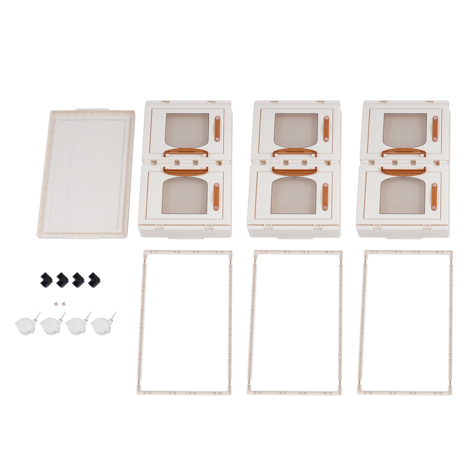 Caja de almacenamiento plegable de 2 piezas con tapa, cajas de plástico apilables con ruedas, puerta de apertura lateral, unidad de almacenamiento para dormitorio, baño, cocina