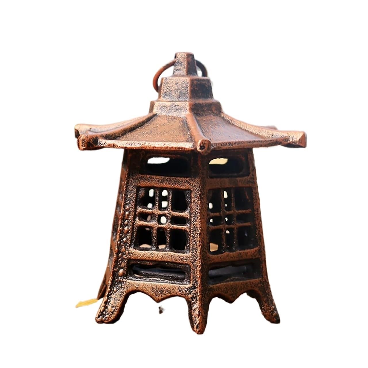 MetalDecorative Lanterns For Candles Vintage Cast Iron Candle Holder,hexagonal Lantern,Japanese Pagoda Oriental Hanging Garde