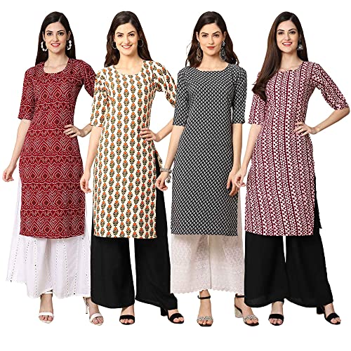 Image of Pinkmint Women's Crepe Digital Print Straight Kurta [Pack of 4] (CCV-334-338-339-335)