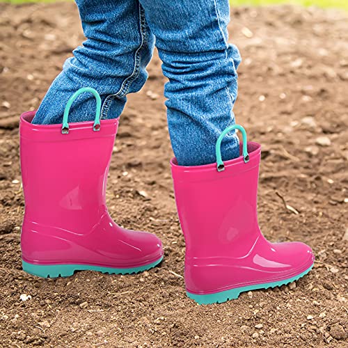 Litfun Toddler Kids Rain Boots For Boys Girls Lightweight Waterproof Rain Boots With Easy On Handles, Hot Pink #TOP6
