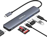 Vista 1 de Hub USB C, adaptador USB C multipuerto 7 en 1 con HDMI 4K, 100 W PD, USB C de 5 Gbps, 2 puertos de datos USB-A, lector de tarjetas SD/TF