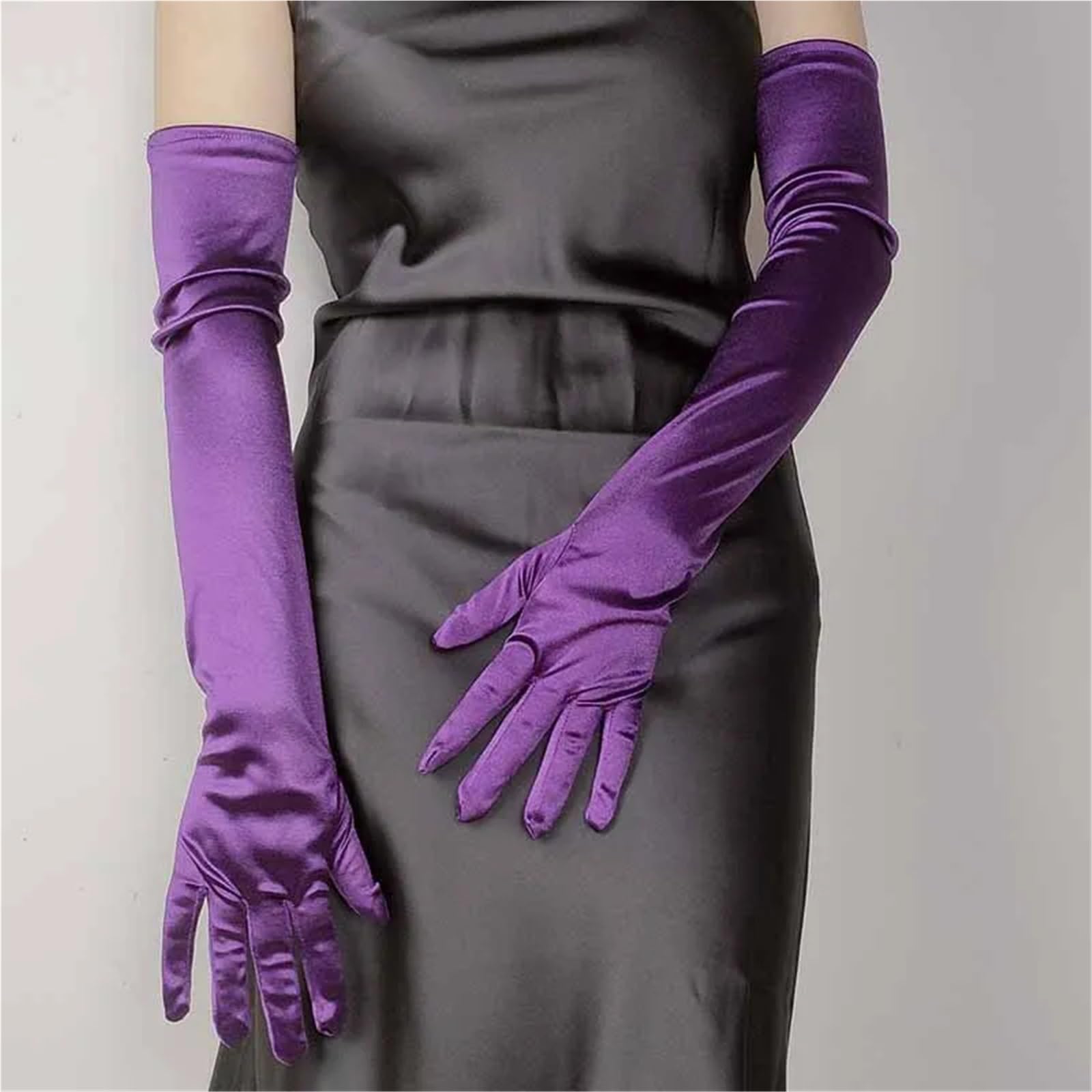2 paia di guanti da donna for abito sposa con dita intere, trucco elastici in raso lungo 55 cm Per Feste E Balli
