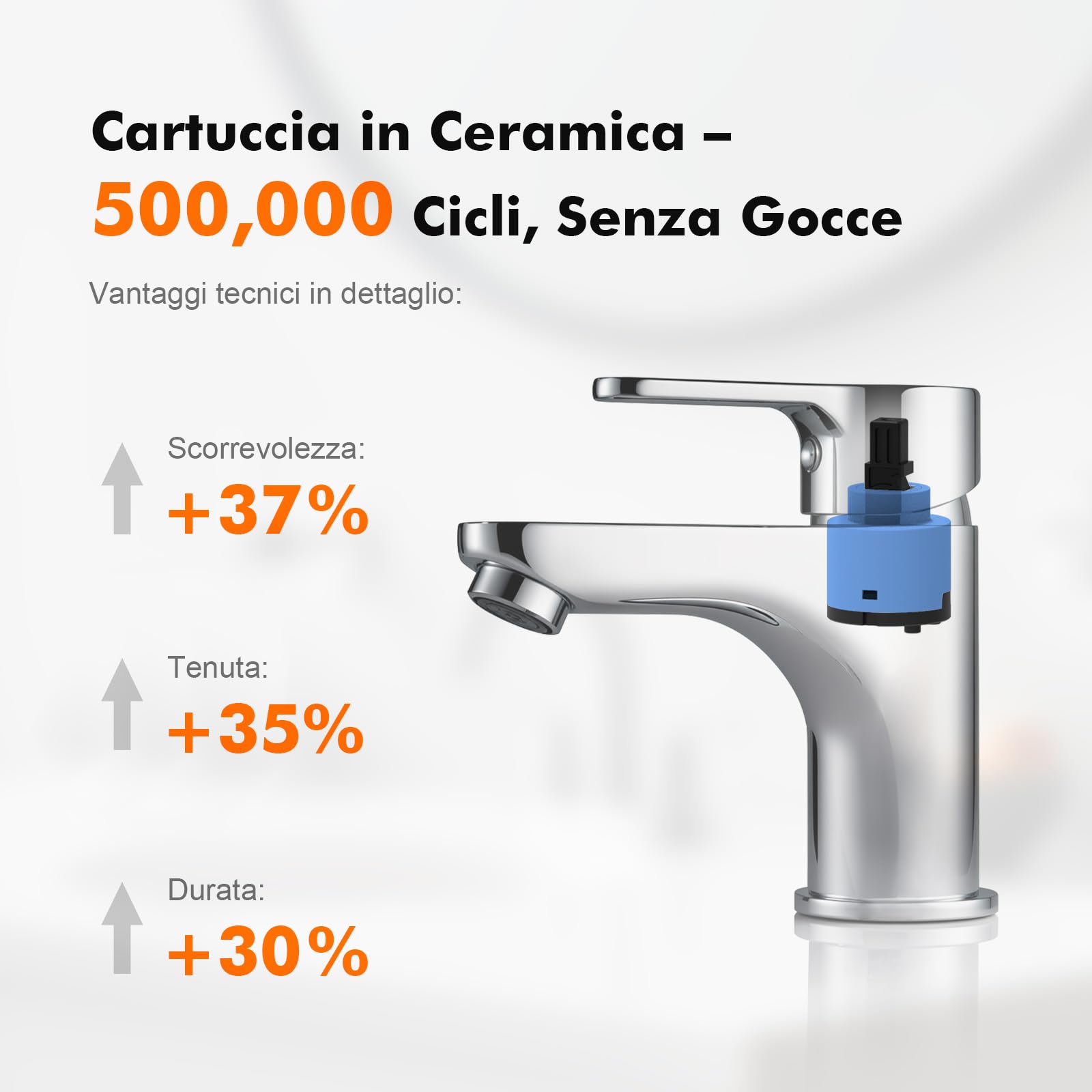 GRIFEMA Miscelatore Lavabo Bagno Monocomando G3/8 Pollici Cromo Argento