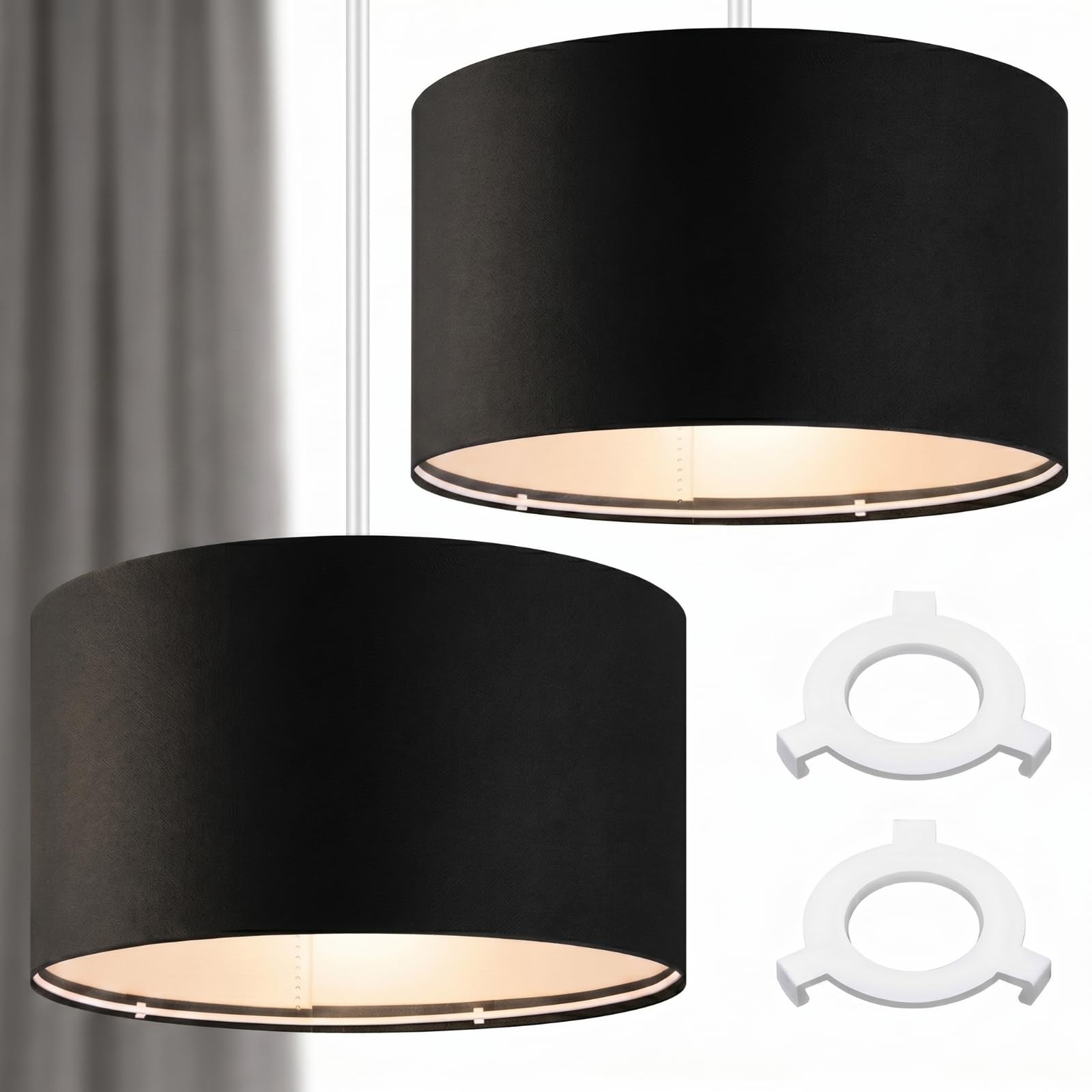 Weewooday Velvet Light Shade Pack of 2 Modern Drum Lampshades for Ceiling Pendant Lights, Small Table Lamps & Floor Lamps for Decor & Improvement Essential 260mm Shade Width(Black)