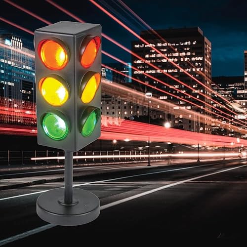 Miniatura 4 de Lámpara de semáforo con base mini lámpara de parada, parpadeante. Plástico negro. Decoración de pared para habitación de niños (10.5 pulgadas)