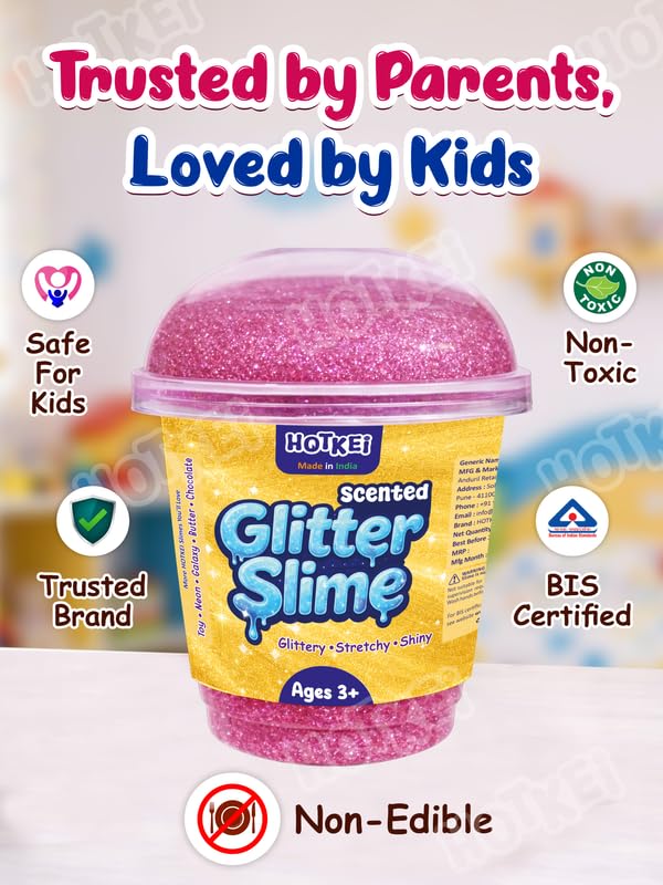 Image of HOTKEI Pink Glitter Slime for Kids 3 to 10 Years Super Stretchy, Soft & Smooth Premium Shiny Slime Non-Toxic Sparkle Fun Slimy Toy Birthday & Return Gift for Kids Boys and Girls