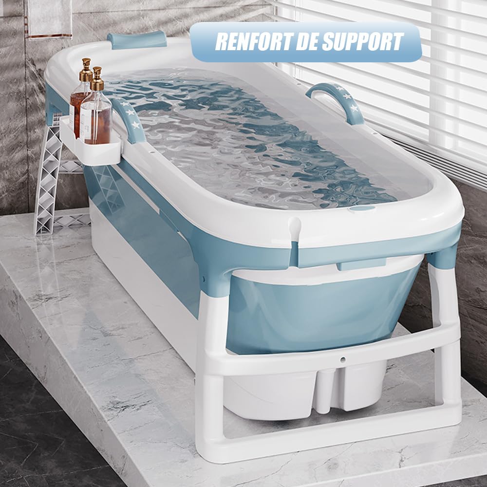 Vasca da bagno pieghevole per adulti, vasca da bagno portatile, barile da bagno, piscina da bagno in plastica, vasca da bagno extra grande per adulti con coperchio, 118 x 60 x 53 cm (blu)