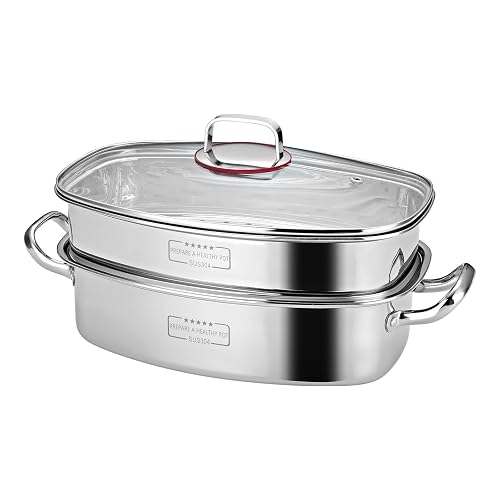 Eglaf 2-Tier Stainless Steel Fish Steamer - Multi-Use Square Steaming