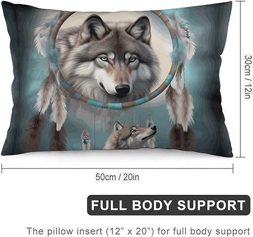 Miniatura 2 de Wolf Dream Catcher - Juego de 1 funda de almohada rectangular decorativa de 12 x 20 pulgadas, fundas de cojín oblongas para decoración al aire libre