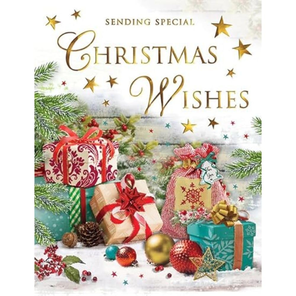 Regal Publishing Traditional Christmas Wishes Card, Gifts - 8 x 6 inches - Piccadilly Greetings