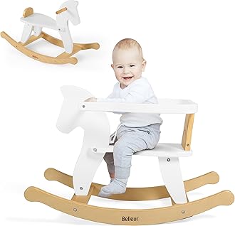 Belleur Wooden Rocking Horse for Children Aged 1 to 5 Years, Rocking Chair Grows with You for Indoor and Outdoor Activities, Rocking Animal for Children as Birthday and Christmas Gift