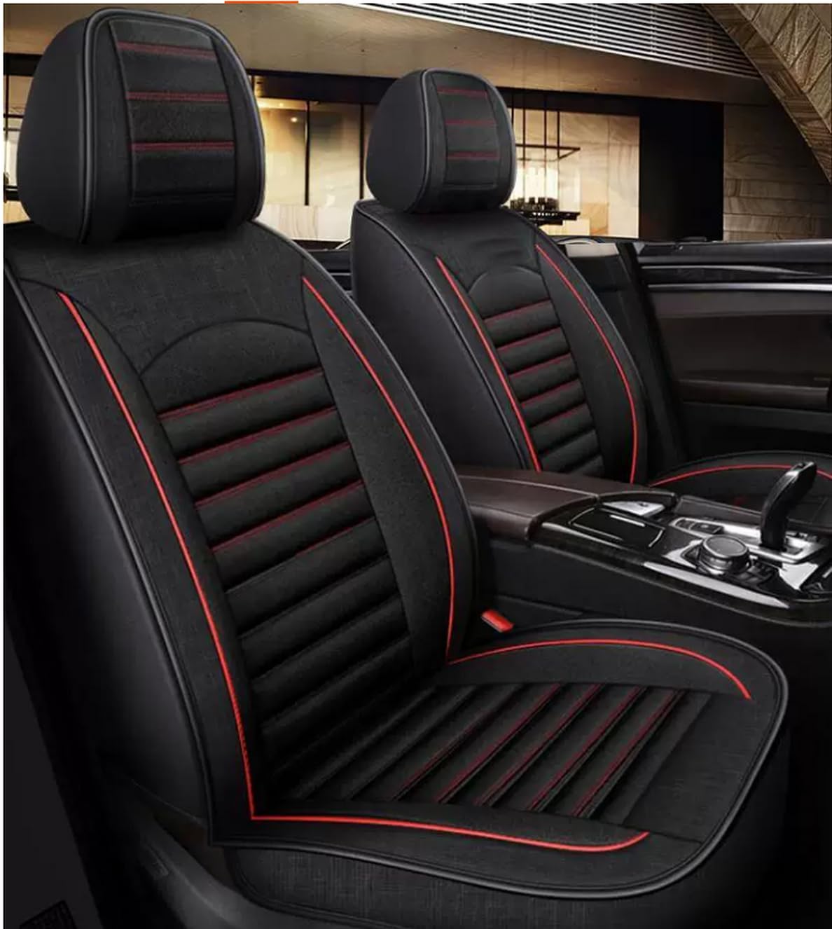 Car Seat Cover, Universal Fit for Sedans, SUVs, Pick-up Trucks, Linen-Cotton and Linen, Full Coverage with Headrest, 3-Piece Set (Black Coffer)