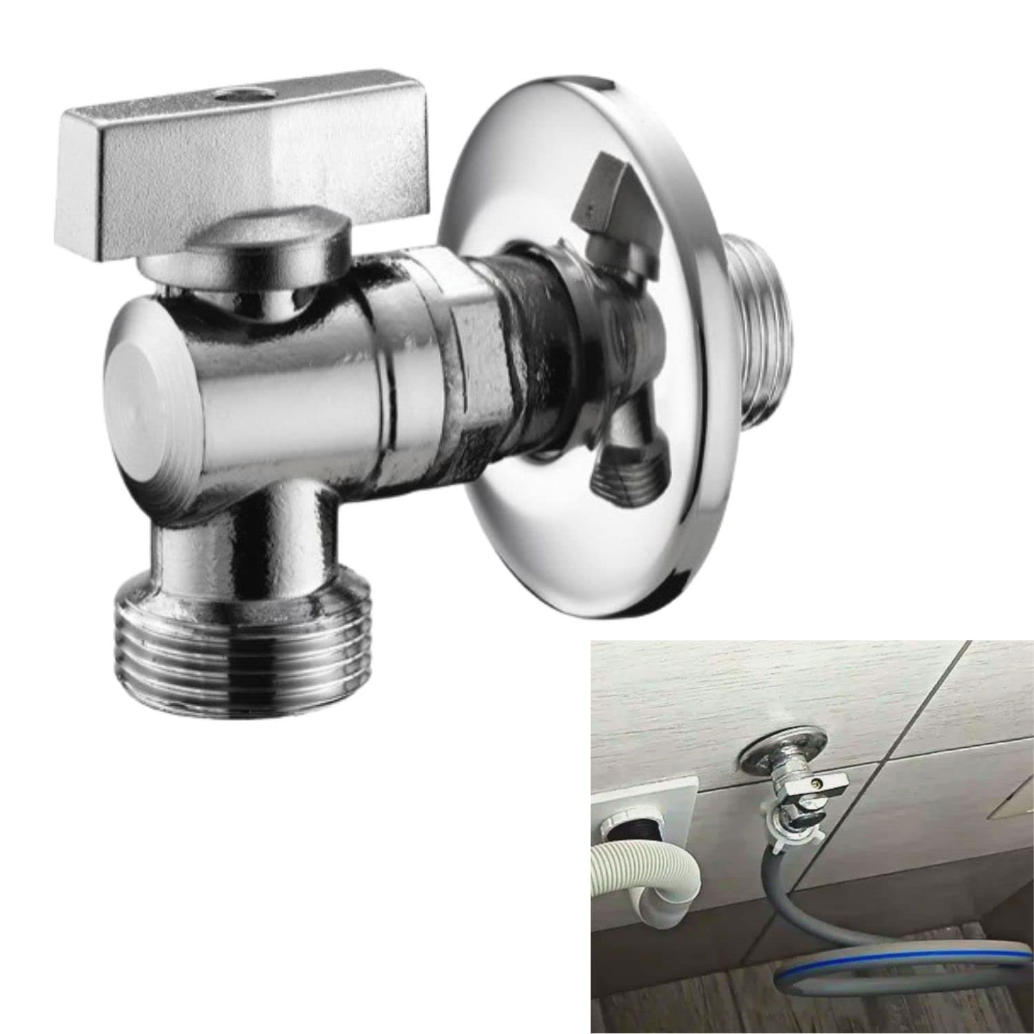 Parpyon® Rubinetto Lavatrice per Tubo Carico Scarico Lavastoviglie Sifone scarico Lavasciuga doppio, Curvetta, Raccordo 2 Vie (Rubinetto Lavatrice)