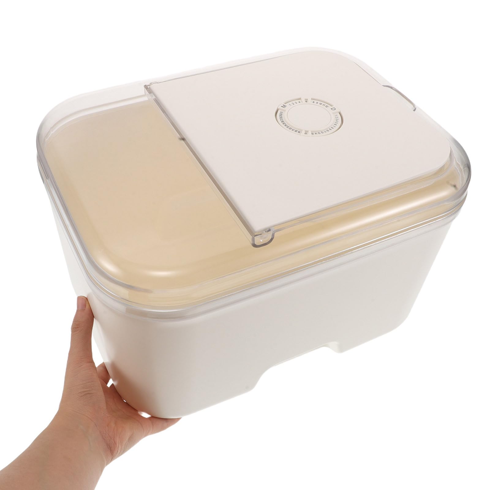 Amosfun Contenedor de Almacenamiento de Granos de 10kg con Cierre Hermético y Diseño de Plástico Beige para Organización de Despensa y Cocina Reutilizable