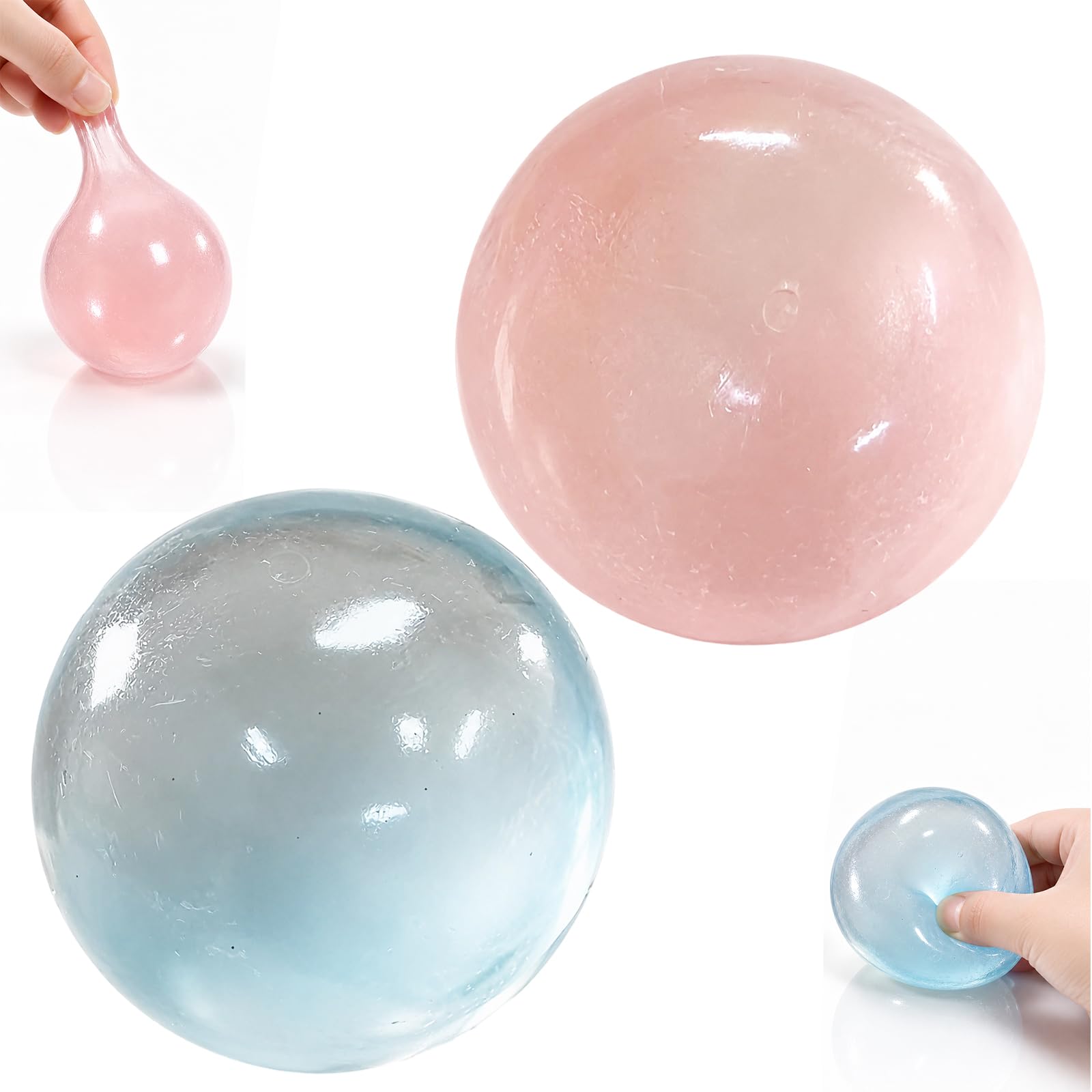 Coconut Oil Squishy, Squeezy Squishy Stress Ball, 2 Pcs Slow Rising Squishies for Office and Study, Squeeze Fidget for Adults, Funny Gifts (Pink+Blue)