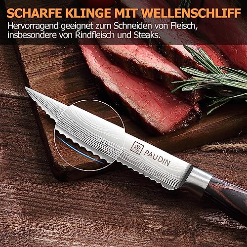 Foto von PAUDIN 6-teiliges Steakmesserset 12cm gezackte Klinge Pakkaholzgriff