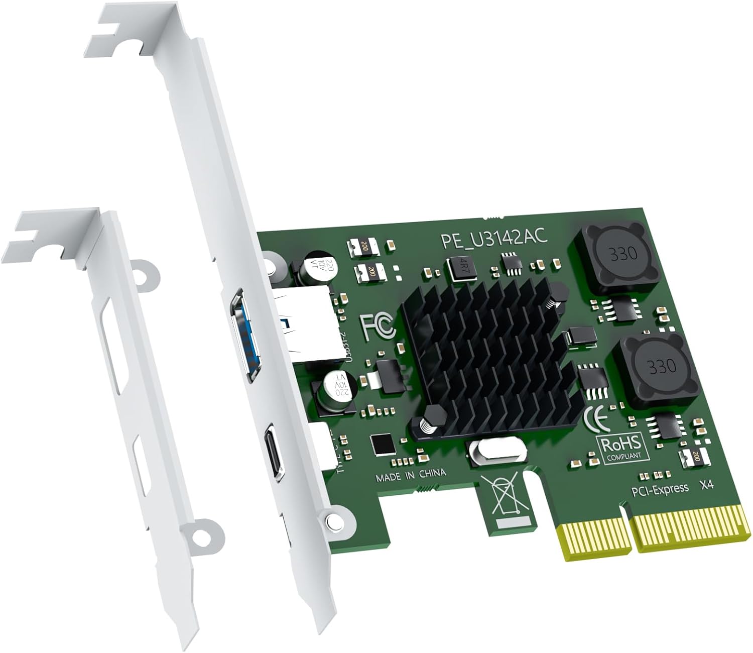 GLOTRENDS U3142AC 2-Port 10Gb PCIe USB Expansion Card, USB-C and USB-A Ports (USB 3.2 Gen 2), PCIE X4 Interface, Compatible with Windows/Linux/macOS