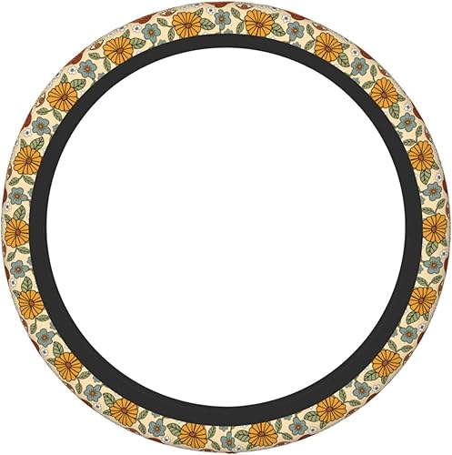 Miniatura 8 de Funda de volante vintage floral hippie de los 70, diseño de hongo retro, cubierta de volante de neopreno antideslizante para mujeres, hombres y