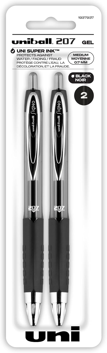 Black Retractable Gel Pens 2 Pack with Medium Points, Uni-Ball 207 Signo Click Pens are Fraud Proof and the Best Office Pens, Nursing Pens, Business Pens, School Pens, and Bible Pens Black Retractable Gel Pens 2 Pack with Medium Points, Uni-Ball 207 Signo Click Pens are Fraud Proof and the Best Office Pens, Nursing Pens, Business Pens, School Pens, and Bible Pens