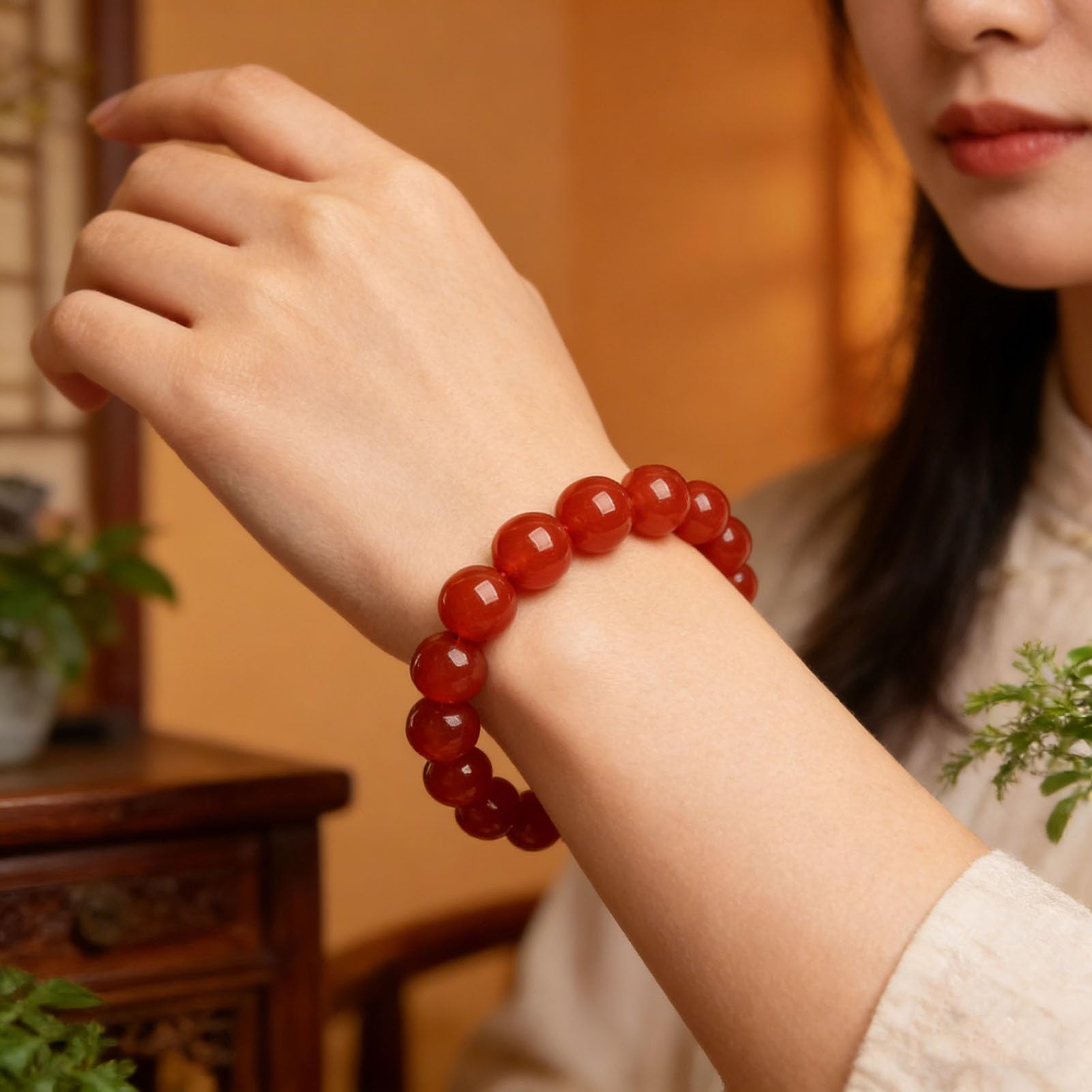 Bracciale in Agata Naturale Nanhong - Gioielli con Perline di Pietre preziose Rosse autentiche per vitalità e Sicurezza, Regalo in Cristallo Elastico per Donne e Uomini,7MM