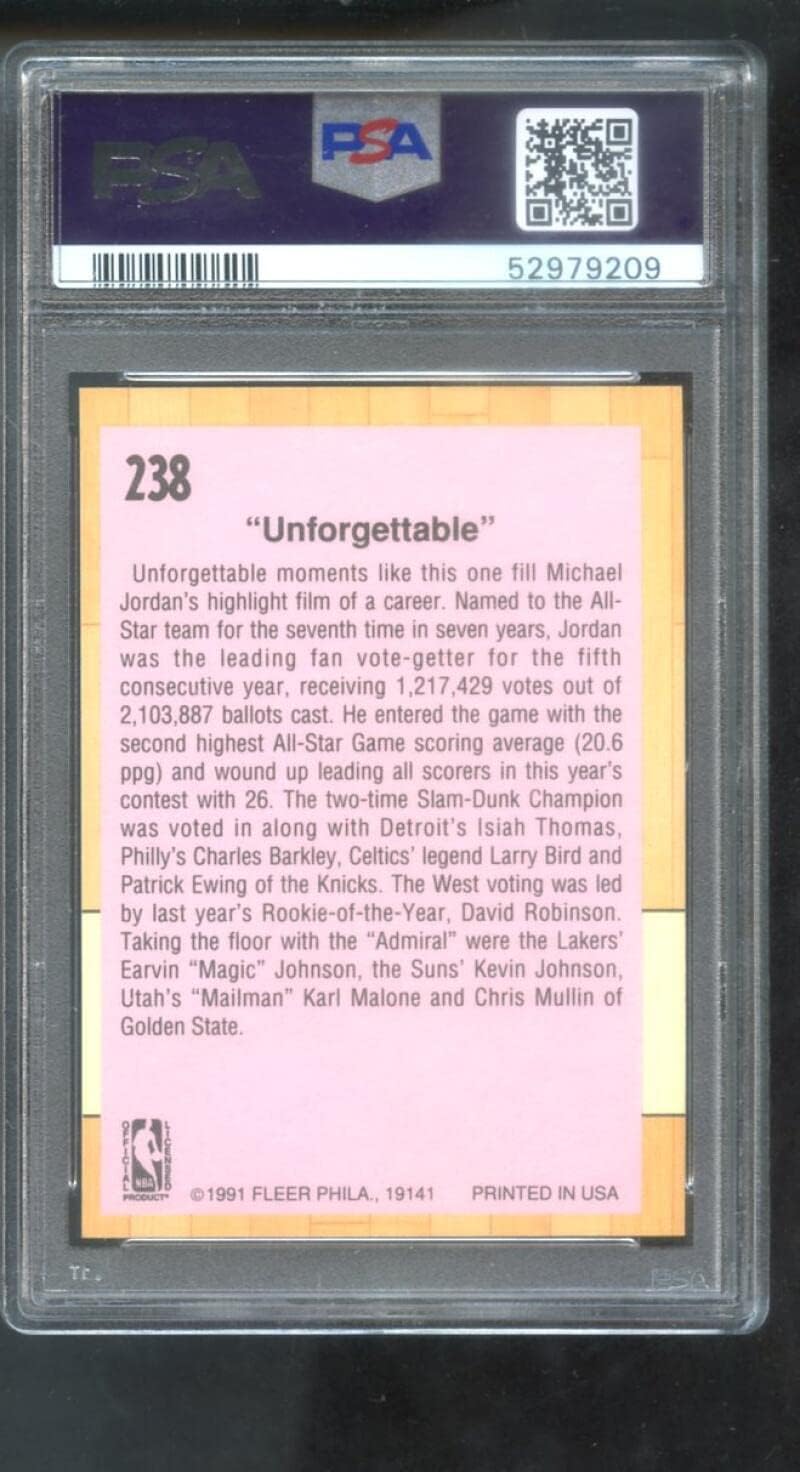 1991-92 Fleer #238 All-Star Game Michael Jordan PSA 9 Graded Basketball Card NBA Unforgettable 1991 1992 91 92 MINT